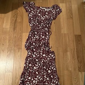 Ann Taylor Loft Burgundy Floral Print Knit Maxi Dress
